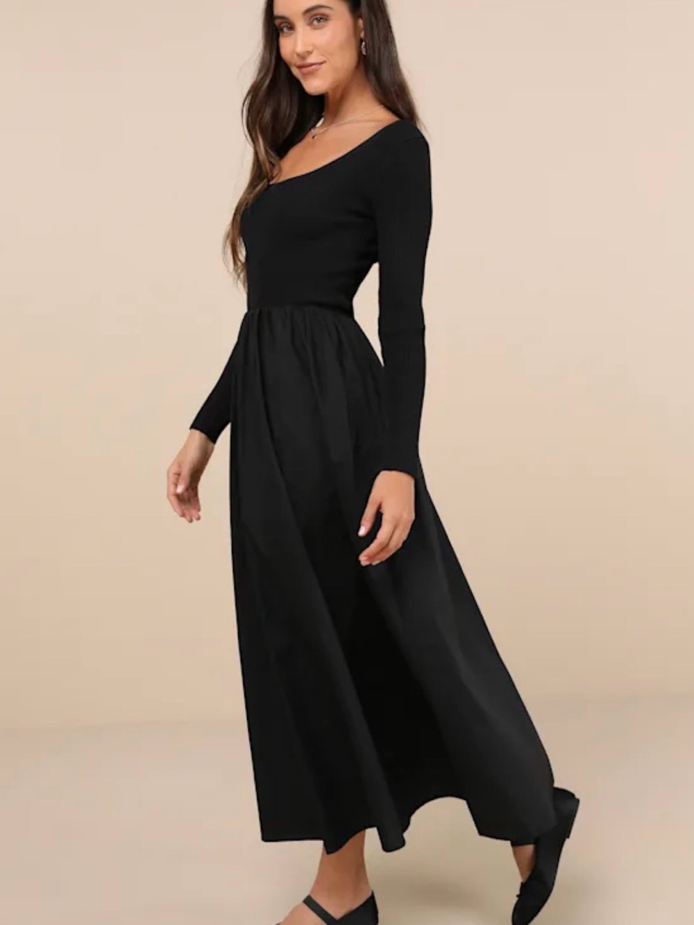 Tuckernuck Moon River Black Long Sleeve Mixed Media Dress - Women's - Picture 2 of 7